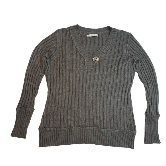 Maurice Sweater Womens 2X Gray Rainbow Rib Knit V Neck Preppy Academia Blouse - Picture 1 of 12